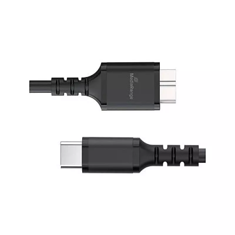 USB laidas MediaRange MRCS257 0,5 m — Micro-USB B į USB-C, USB 3.2 Gen 1 (5 Gbit/s), juodas