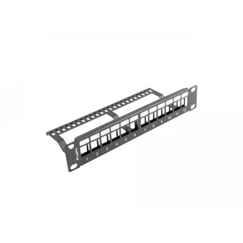 Rack blanking panel LANBERG PPKS-9112-B, 12 prievadų, 1U, metalinis, pilkas, 254×44.5×99.3 mm