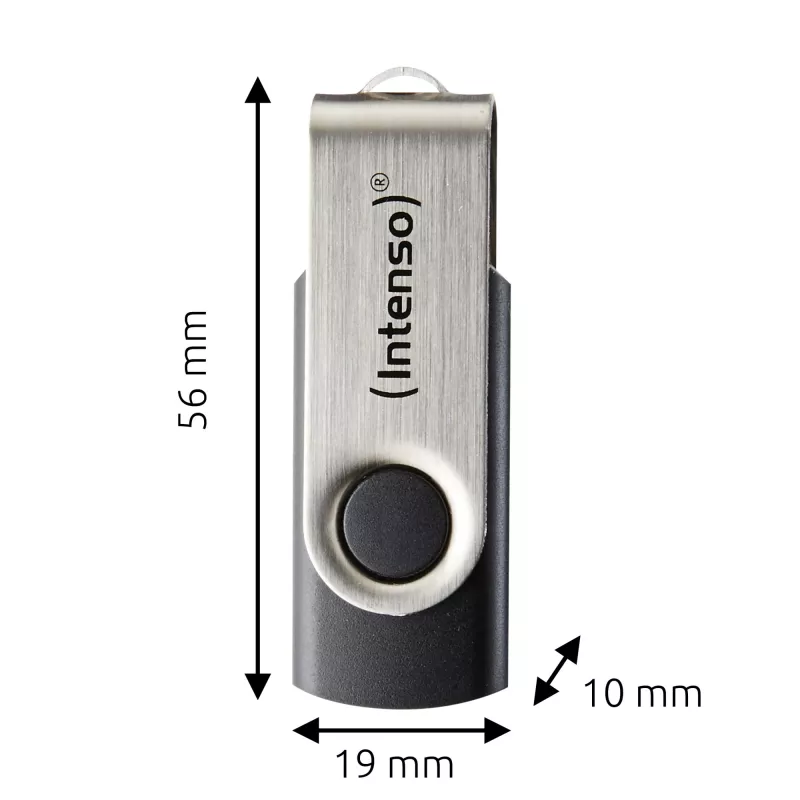 Intenso USB atmintukas Office Line, 64 GB, USB-A, 3.2 Gen 1x1, juodas-sidabrinis, 64 GB, USB Type-A, 3.2 Gen 1 (3.1 Gen 1), sukamas žiedas, juoda, sidabrinė