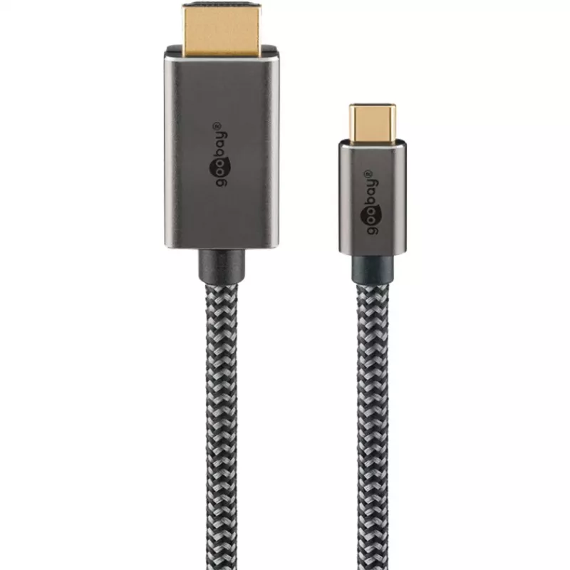 USB pintas adapterio laidas, USB-C kištukas > HDMI kištukas, 4K / 60Hz (juoda/sidabrinė, 2 metrai)