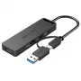 Vention 4 prievadų USB 3.0 šakotuvas su USB-C ir USB 3.0 2-in-1 sąsaja ir maitinimo šaltiniu 0,15 m ABS tipo
