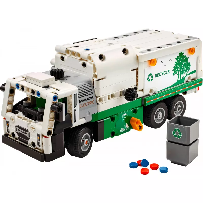 Konstruktorius LEGO Technic Mack LR elektrinis šiukšliavežis 42167 — 503 detalės, motorizuotas, dydis 230×80×90 mm
