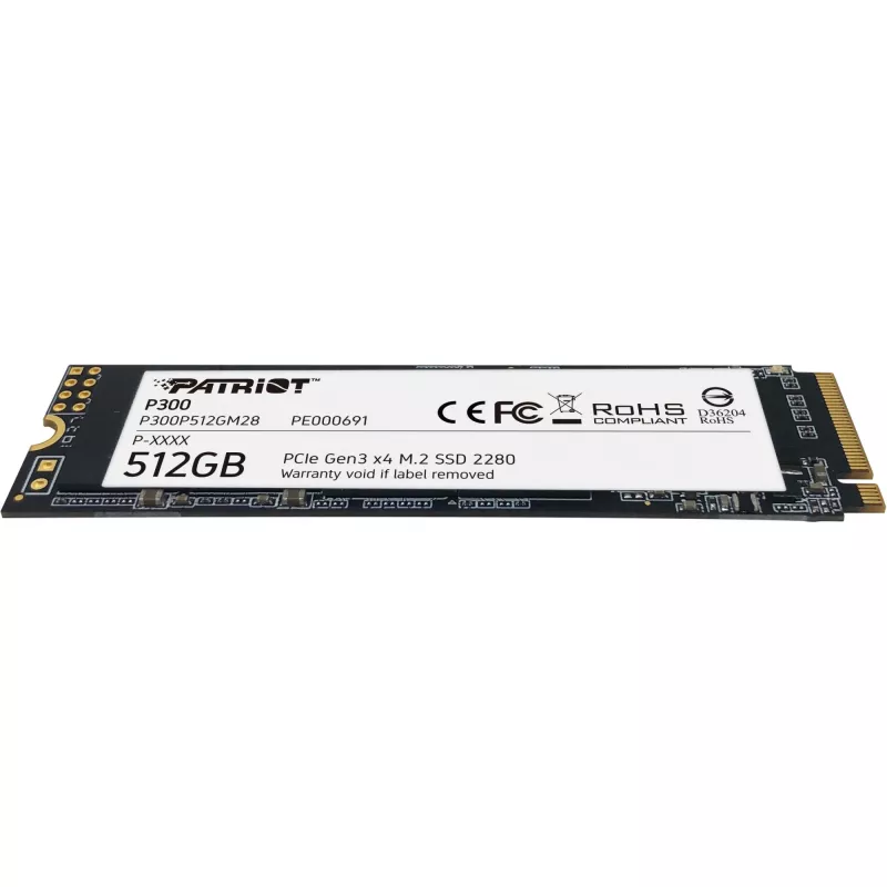 Vidinis SSD PATRIOT P300 512 GB M.2 PCIe NVMe — skaitymas 1700 MB/s, rašymas 1200 MB/s, 3D NAND, 3,8 mm, TBW 240