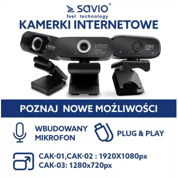 Savio internetinė kamera Webcam USB Full HD su įmontuotu