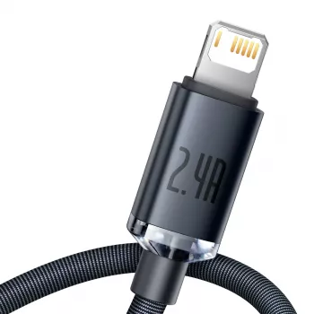 Baseus Crystal Shine laidas USB į Lightning, 2,4 A, 1,2 m (juodas)