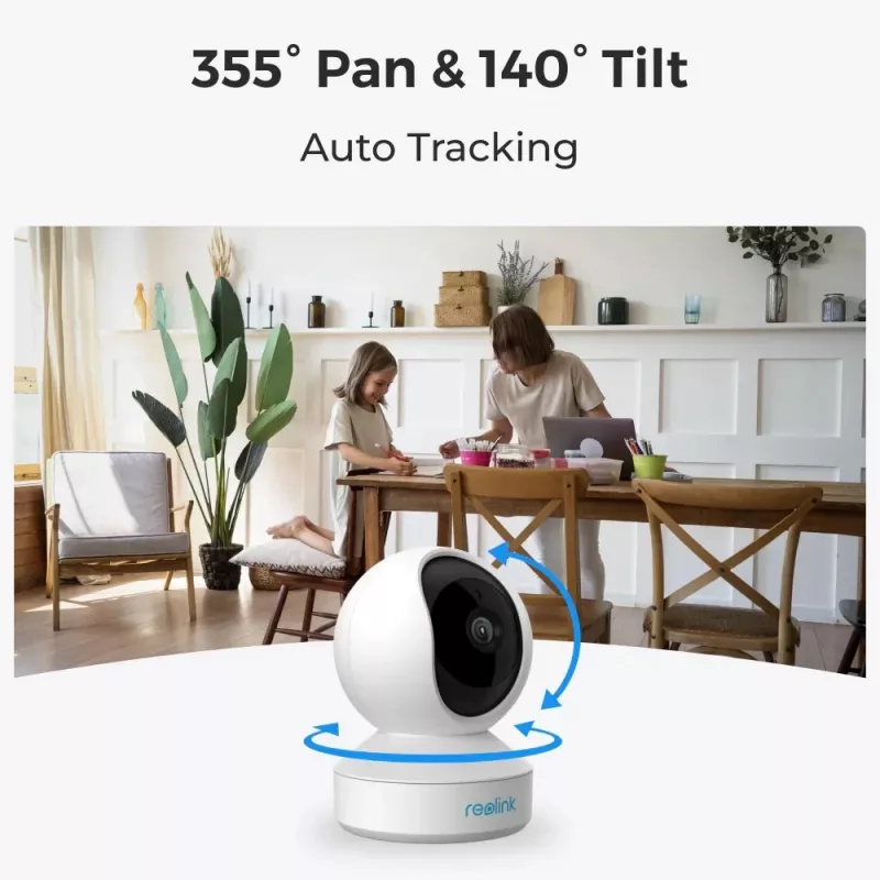 Vidinė IP apsaugos kamera Reolink E serijos E330 — 4 MP, 4 mm objektyvas, 84°×45° matymo laukas, 2,4/5 GHz Wi‑Fi, dvipusis garsas, žmonių/gyvūnų aptikimas