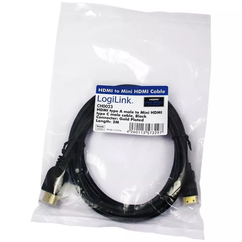 HDMI kabelis LogiLink CH0023 2 m HDMI Type A į Type C, juodas