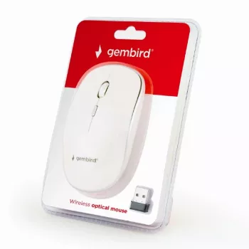 Belaidė pelė GEMBIRD MUSW-4B-01-W, abiem rankoms tinkama, optinė 1600 DPI, 4 mygtukai, RF belaidė, balta