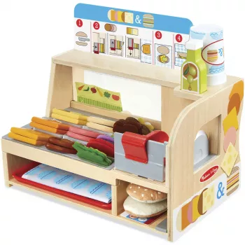 Melissa & Doug medinis sumuštinių skaitiklis su delikatesų pjaustytuvu – 56 dalys apsimestinio maisto – FSC sertifikuota