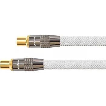 SAT antenos kabelis, IEC/Koax kištukas ir lizdas paauksuoti, ekranavimo klasė 120 dB, 75 omų, nailono pynė balta, 3 m, PYTHON® serija (GC-M2004)