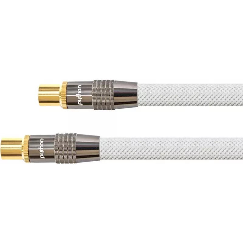 SAT antenos kabelis, IEC/Koax kištukas ir lizdas paauksuoti, ekranavimo klasė 120 dB, 75 omų, nailono pynė balta, 3 m, PYTHON® serija (GC-M2004)