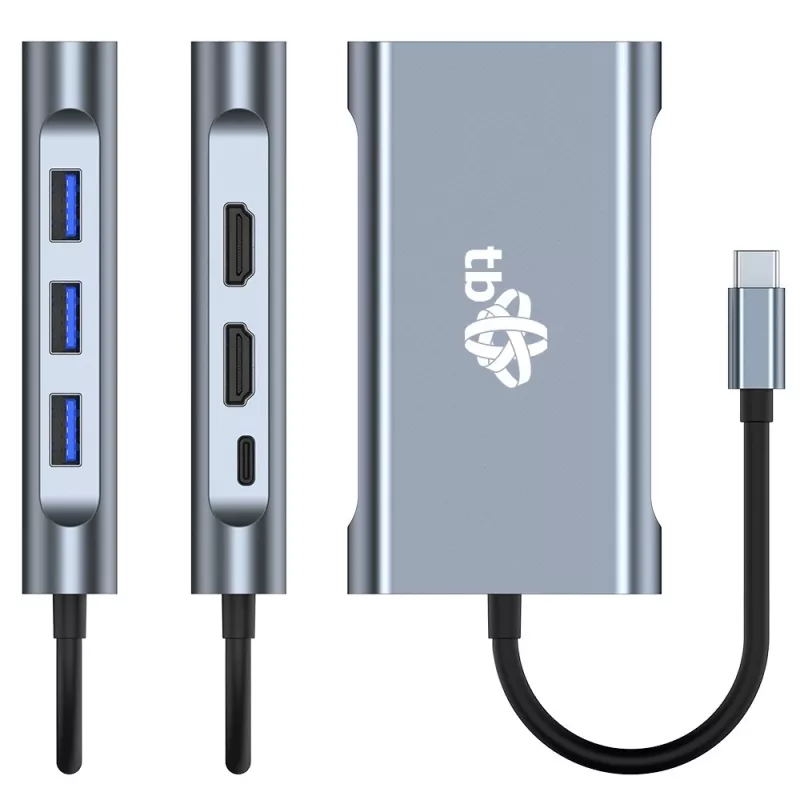 HUB 8in1 adapteris USB C HDMI x2 USB VGA RJ45 PD