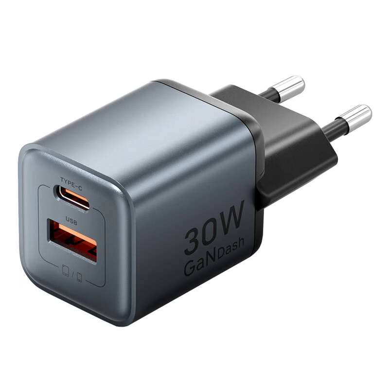 Vention FEWH0-EU 30W GaN įkroviklis — 1× USB-C, 1× USB-A, 30 W, juodas
