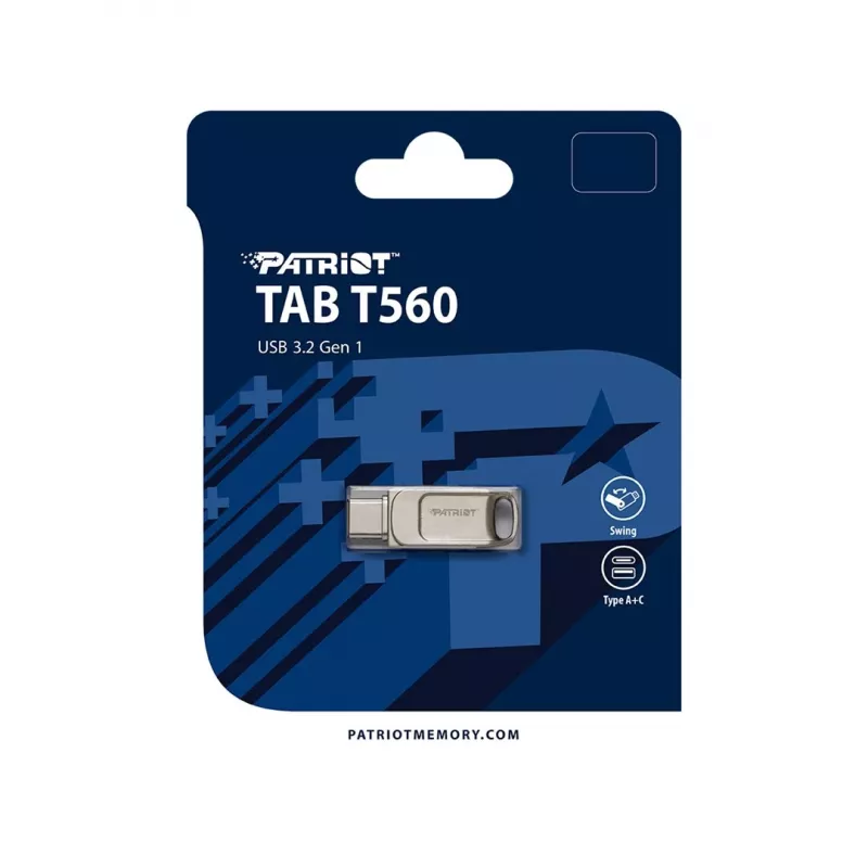 USB atmintinė PATRIOT PS128GT560DS5D 128GB USB 3.2 (USB-A / USB-C) pasukama, cinko lydinio, sidabrinė