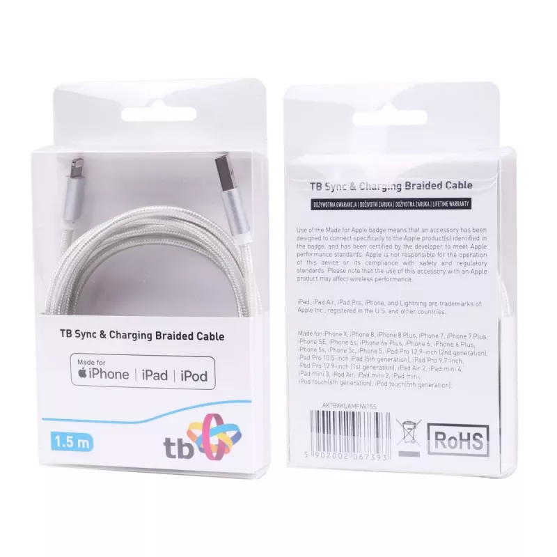 USB-A į Lightning duomenų kabelis TB Print AKTBXKUAMFIW15S 1,5 m sidabrinis