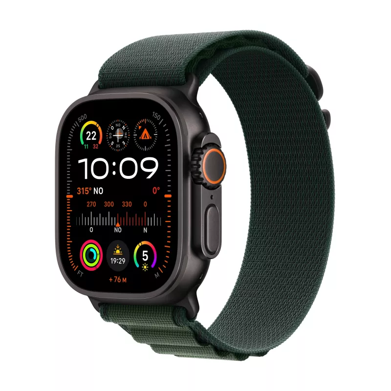 APPLE Watch Ultra 2 GPS + Cellular 49mm Black Titanium Case su Dark Green Alpine Loop - Large