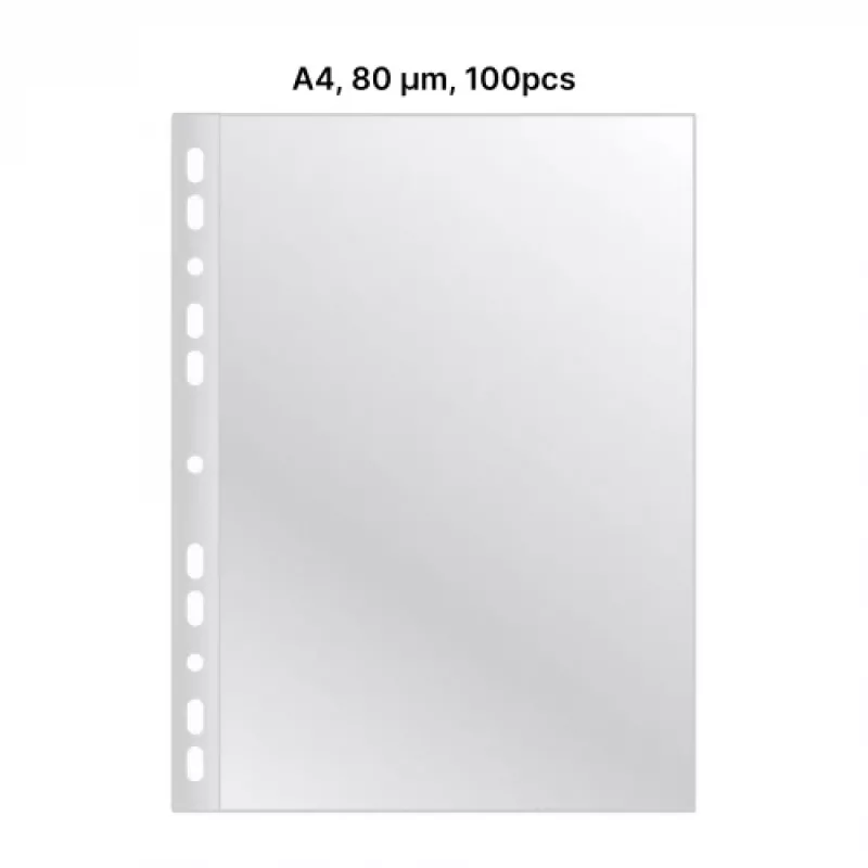 AD Class PUNCHED POCKET Cristal Clear A4 80 mikr., įvorė 100 vnt.