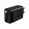 Įkroviklis CANYON OnCharge 65RC su integruotu USB-C laidu, 65W, 1x PD, 1x QC, ES kištukas, juodas
