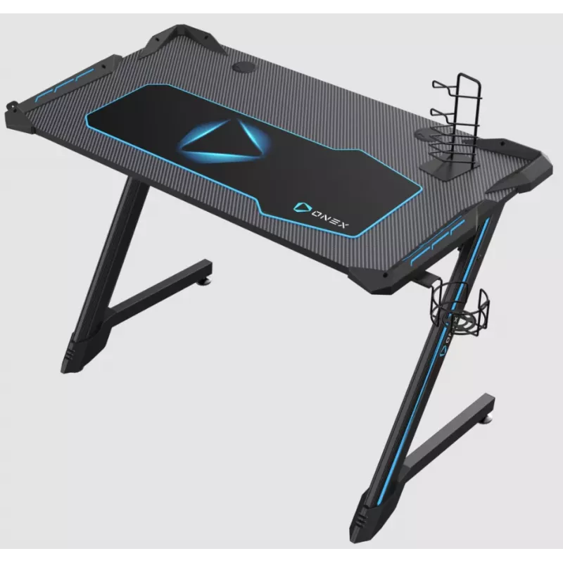 Onex | RGB žaidimų stalas su puodelio laikikliu, ausinių kabliu, žaidimų pultelio laikikliu, 114 cm (plotis) | GD1200Z | Juoda