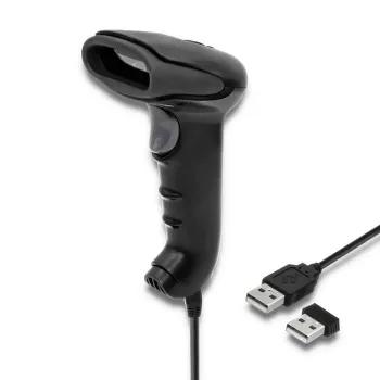 Rankinis brūkšninių kodų skaitytuvas QOLTEC 50868 — 1D/2D lazerinis skaitytuvas, USB laidinis ir belaidis, skaitymo atstumas 600 mm, juodas