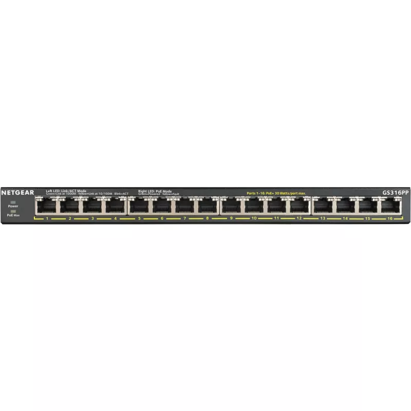 NETGEAR GS316PP Nevaldomas Gigabit Ethernet (10/100/1000) Maitinimas per Ethernet (PoE) Juoda