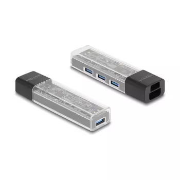 DELOCK USB 3.2 Gen 1 (3.1 Gen 1) 4 prievadų šakotuvas su Type-A + Type-C priegloba (5000 Mbit/s) juodas/skaidrus