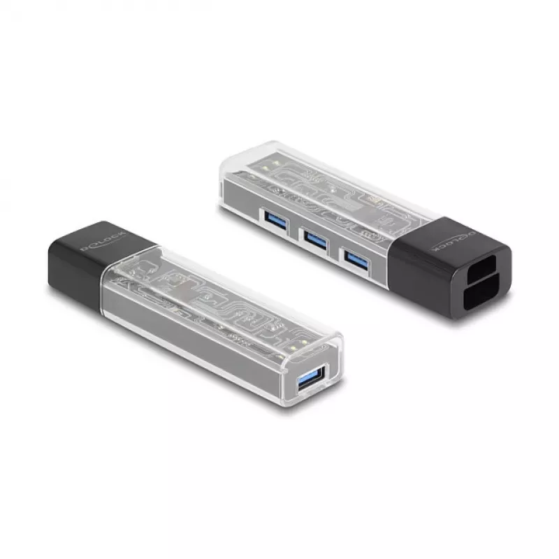 DELOCK USB 3.2 Gen 1 (3.1 Gen 1) 4 prievadų šakotuvas su Type-A + Type-C priegloba (5000 Mbit/s) juodas/skaidrus
