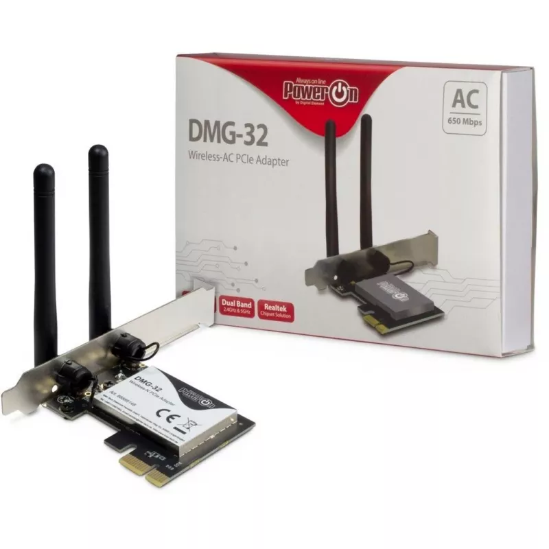 Inter-Tech DMG-32 - Integruotas - Belaidis - PCI Express - Wi-Fi - 650 Mbit/s - Juoda - Sidabrinė (88888148)