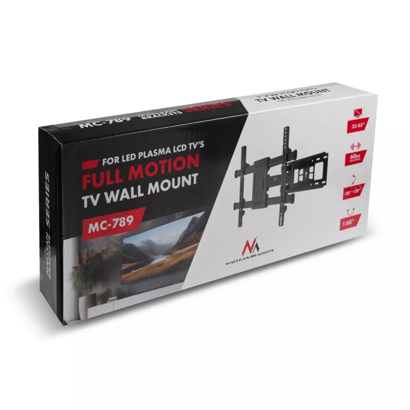 TV laikiklis MACLEAN MC-789 32–85 colių ekranams, VESA 400x200, pakreipiamas, 60 kg apkrova, juodas