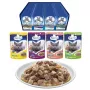 Šlapias kačių ėdalas PREVITAL Cat Food Mix 4 Flavors — vištiena, veršiena, lašiša, paukštiena, 96 x 100 g maišeliai (9,6 kg, suaugusioms katėms)