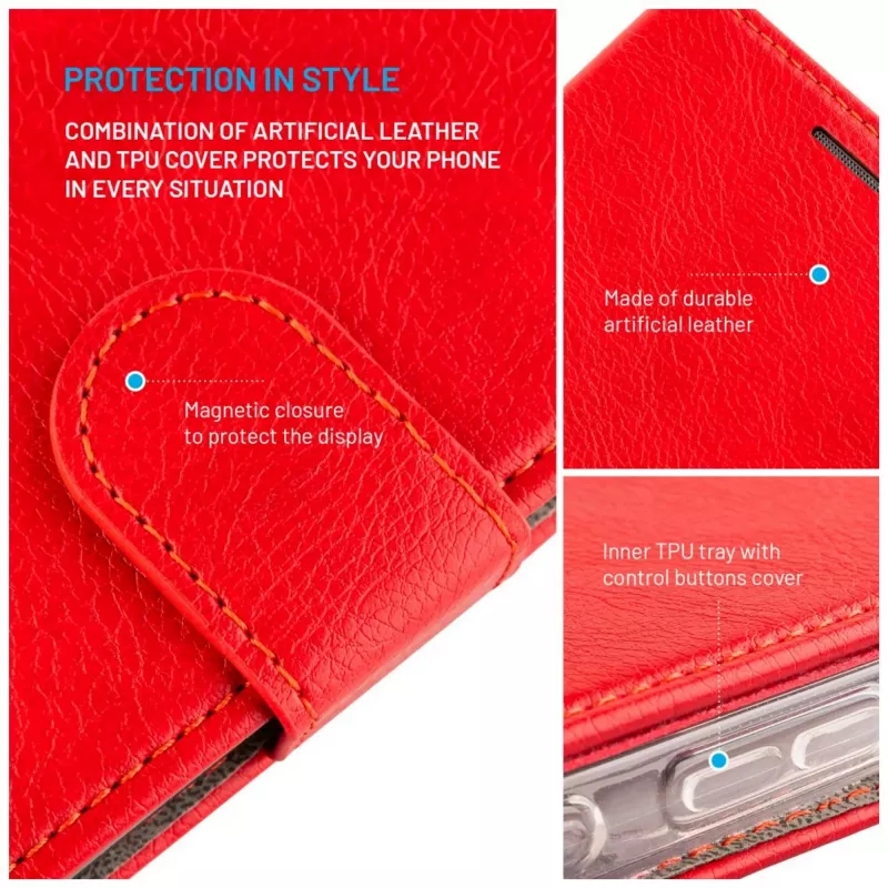 FIXED odinis knyginis dėklas Samsung Galaxy A36 5G — raudonas, priekinės ir galinės dalių apsauga, tikslūs išpjovimai