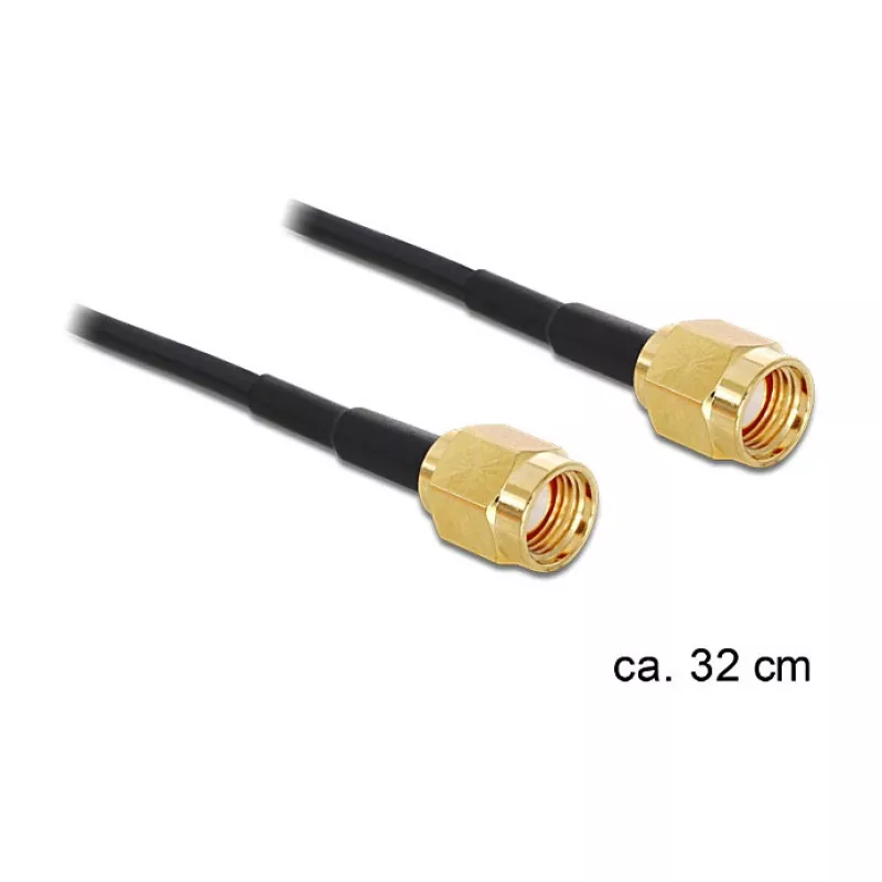 Koaksialinis kabelis DeLOCK 88475 0,32 m RP-SMA auksinis juodas