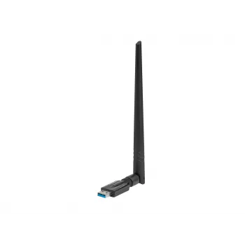 Vidinė WLAN kortelė LANBERG NC-1200-WIE — Dviejų juostų USB WLAN adapteris, RTL8812BU, iki 1200 Mbit/s, išorinės 2x2 antenos (5 dBi), juoda