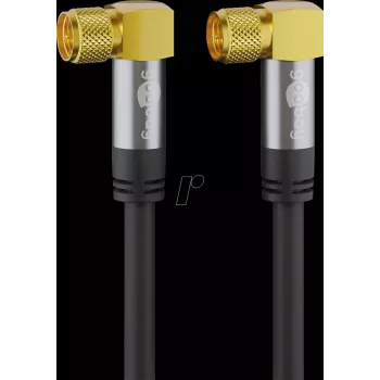 Goobay SAT antenos kabelis (135 dB tipas), 4 kartus ekranuotas, 3 m, juodas – paauksuotas, F-kištukas 90° > F-kištukas 90° (70578)