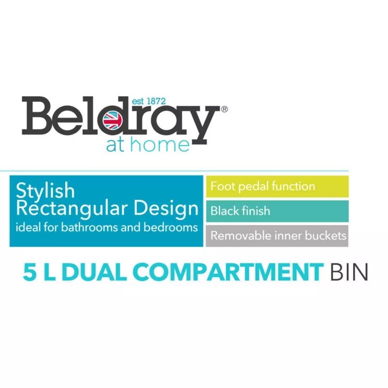 Beldray dviejų skyrių šiukšliadėžė LA035235BLKFEU7 5 L juoda, dviejų sekcijų virtuvės atliekų dėžė