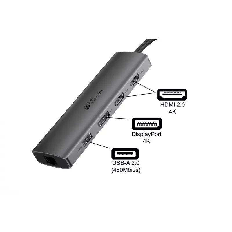 Alcasa HUB-C001A sąsajos šakotuvas USB Type-C 5000 Mbit/s antracitinis