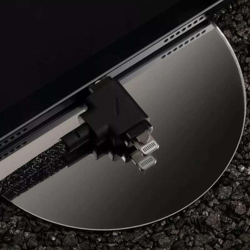 Įkrovimo ir duomenų kabelis native union Belt kabelis Duo Pro USB-C į USB-C ir Lightning juodas