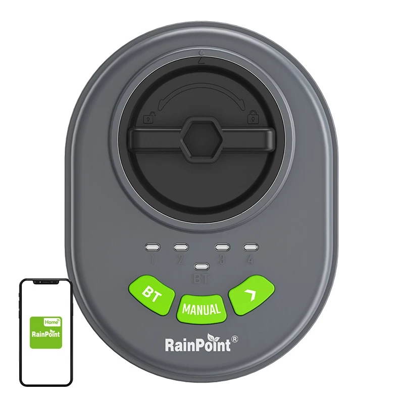 RainPoint HIC406B purkštuvų valdiklis – 4 zonų, valdomas per Bluetooth programėlę