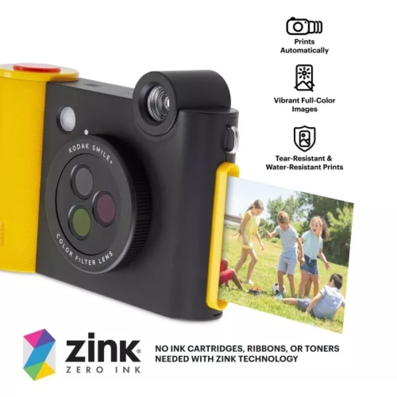 Momentinio spausdinimo fotoaparatas Kodak SMILE+ 2x3 Juoda — nešiojamas momentinis fotoaparatas su 2×3 spaudiniais