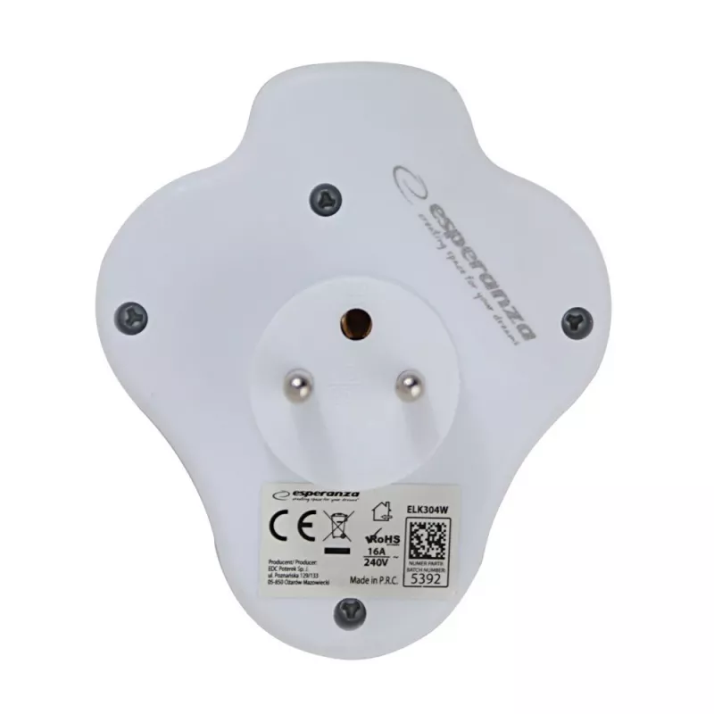 Maitinimo skirstytuvas ESPERANZA ELK304W — 3 lizdų jungiklinis patalpų elektros skirstytuvas, baltas, E tipo, 16 A, 220–240 V, 3680 W