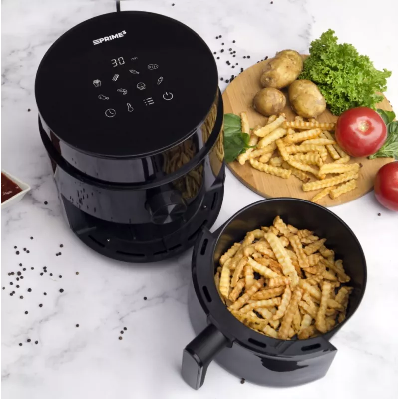 Oro gruzdintuvas PRIME3 SAF31 – 2,5 l, 1200 W, karšto oro gruzdintuvas be riebalų, juodas
