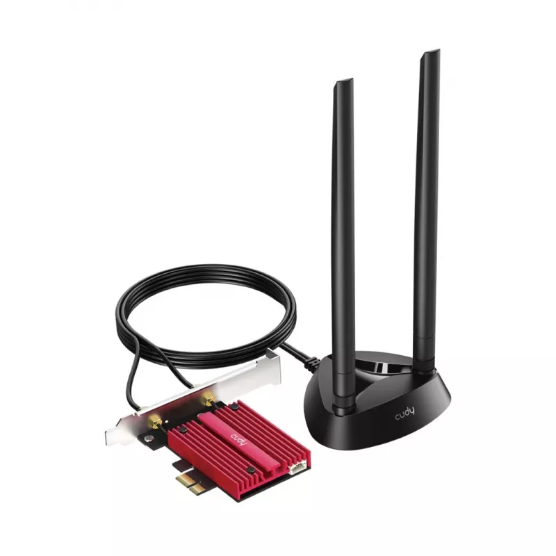 Vidinė WLAN Bluetooth tinklo plokštė Cudy WE9300S PCIe, Wi‑Fi 7 (802.11be) Tri‑band 2.4/5/6 GHz, 5765 Mbit/s, Bluetooth 5.4, išorinė 2x2 antena