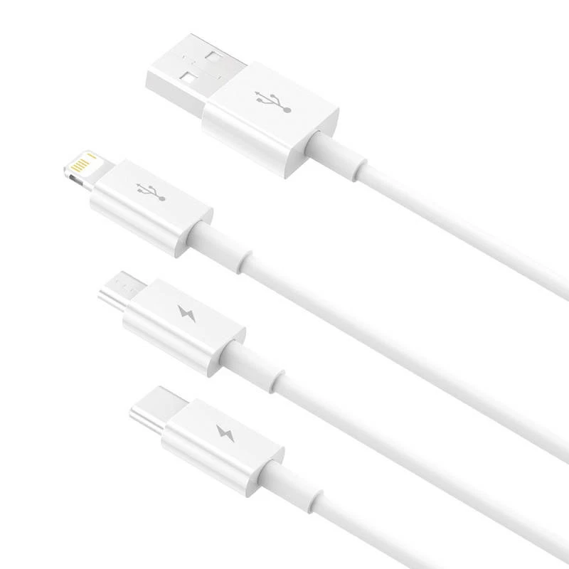USB laidas Baseus SUP0003529 — USB 3.2 Gen 1 (3.1 Gen 1), 1 m, USB-A į USB-C / Micro USB-A / Lightning, Baltas