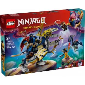 LEGO NINJAGO rinkinys 71843 „Rogue“ mecha drakono raitelis — 584 vnt., 4 minifigūrėlės, 190 mm modelio aukštis