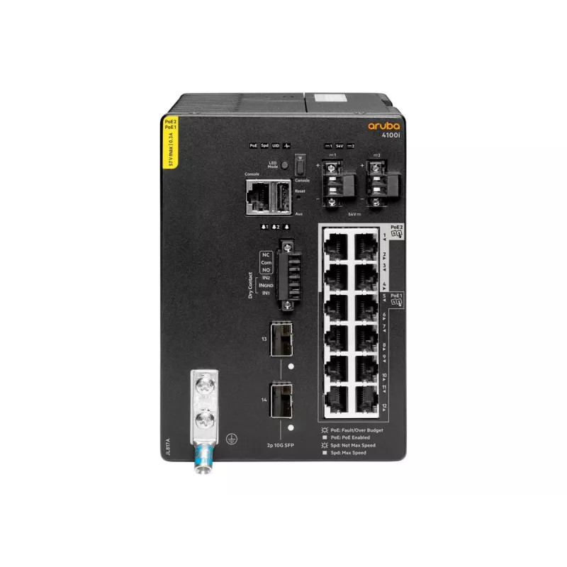 Hewlett Packard Enterprise HPE Aruba 4100i - jungiklis - 8 x 10/100/1000 (PoE 4 klasė) + 4 x 10/100/1000 (PoE 6 klasė) + 2 x SFP+ - montuojamas ant DIN bėgio - PoE 4 klasė / PoE 6 klasė