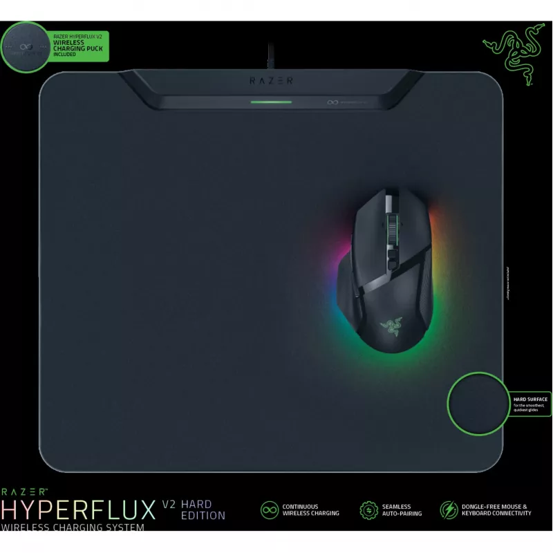 Razer | Belaidžio įkrovimo žaidimų pelės kilimėlis ir padas, kietasis leidimas | HyperFlux V2 belaidžio įkrovimo sistema | Žaidimų pelės kilimėlis | 360 x 311 mm | Juoda