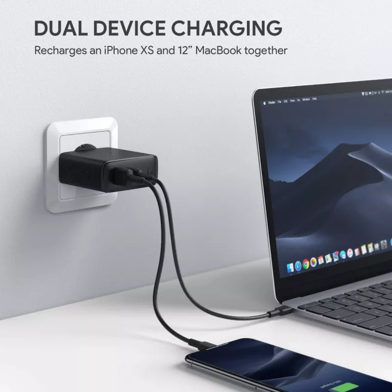 PA-D3 Sieninis įkroviklis 2xUSB Power Delivery (1xUSB+1xUSB C) 5.4A 60W Dynamic Detect