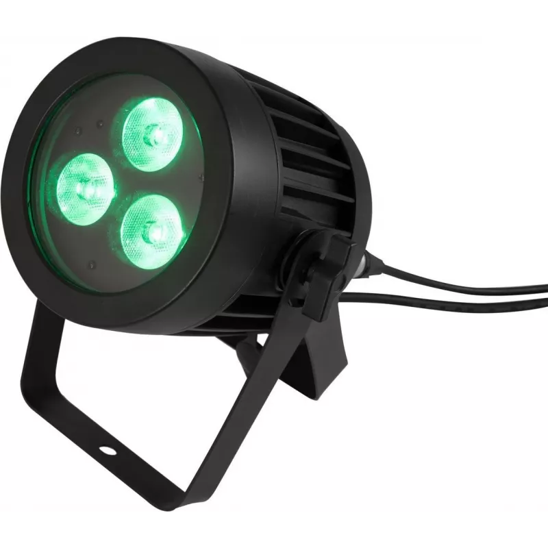 LED PAR šviestuvas EUROLITE 3x8W QCL Spot — 3x8W RGB COB LED, kompaktiškas PAR prožektorius