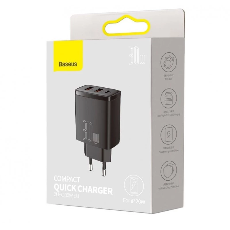 Baseus 30W USB įkroviklis QC PD3.0 Type C PD greitasis įkrovimas greitasis telefono įkroviklis, skirtas iPhone 17 16 15 14 13 12 Pro Max Xiaomi Samsung