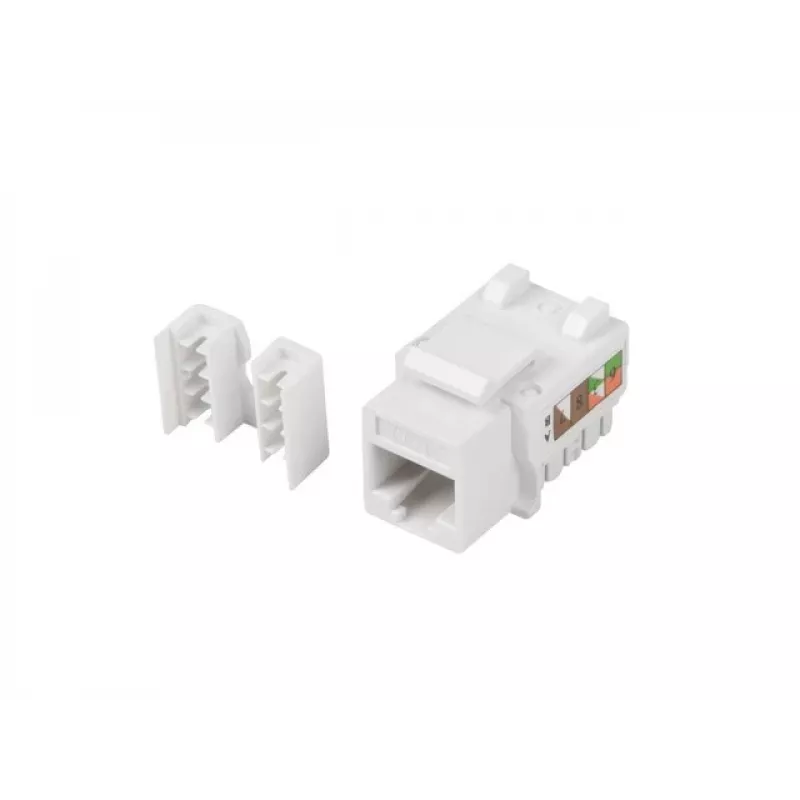 Keystone modulis LANBERG KSU6-1090, Cat6 U/UTP plokščias, RJ-45 vyriškas į LSA moterišką, AWG 22/26, 14.5×16.1 mm, baltas